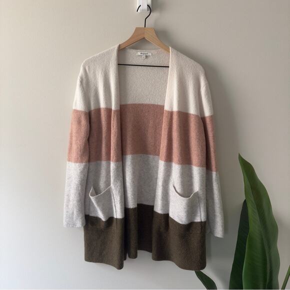Madewell Striped Colorblock Cardigan Sweater open front long sleeve wool/alpaca - Picture 10 of 10